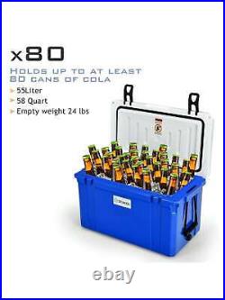 58 Quart Portable Cooler Ice Chest Leak-Proof 80 Cans Ice Box For Camping