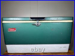 60s/70s Coleman Steel-Belted Cooler Green Metal Ice Chest with White Base