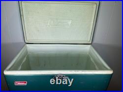 60s/70s Coleman Steel-Belted Cooler Green Metal Ice Chest with White Base
