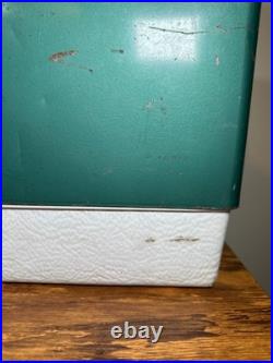 60s/70s Coleman Steel-Belted Cooler Green Metal Ice Chest with White Base