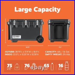 64Qt Wheeled Hard Cooler with Metal Buckles Insulated Ice Chest for Camping & Beac 64Qt Wheeled Hard Cooler with Metal Buckles Insulated Ice Chest for Camping & Beac