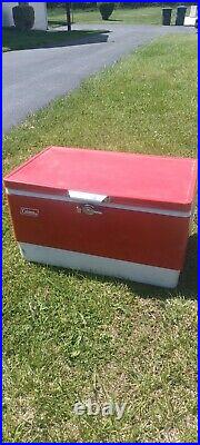 70s Red Metal Coleman Cooler Chest