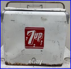 7Up Vintage Metal Cooler 1950s Progress Refrigerator Co Ice Chest Steel w Tray