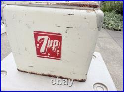 7Up Vintage Metal Cooler 1950s Progress Refrigerator Co Ice Chest Steel w Tray