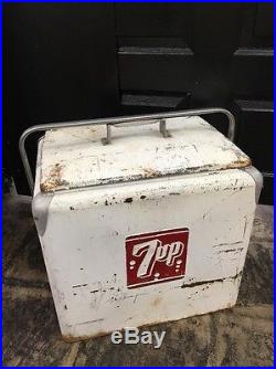 7up Metal Soda Pop Bottle Cooler Picnic Ice Chest Sign Vintage Sign Machine