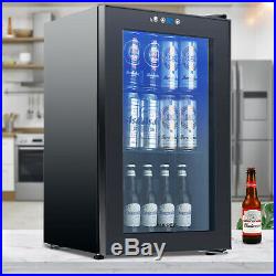 80 Cans Mini Beverage Cooler&Refrigerator Beer Beverage Fridge GlassDoor Black
