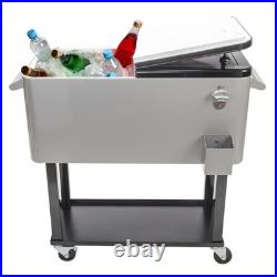 80 QT Rolling Cooler Cart Ice Chest for Outdoor Patio Deck Party Portable Party