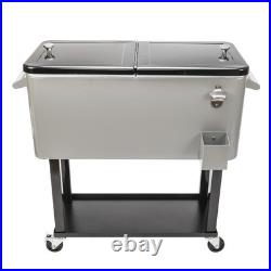 80 QT Rolling Cooler Cart Ice Chest for Outdoor Patio Deck Party Portable Party
