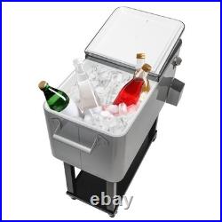 80 QT Rolling Cooler Cart Ice Chest for Outdoor Patio Deck Party Portable Party