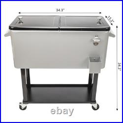 80 QT Rolling Cooler Cart Ice Chest for Outdoor Patio Deck Party Portable Party