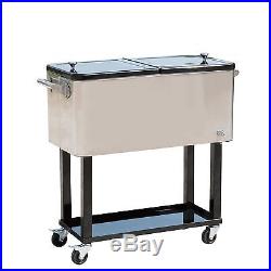 80 QT Rolling Ice Chest Portable Patio Party Drink Cooler Cart Steel Black