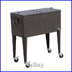 80 QT Rolling Ice Chest Portable Patio Party Drink Cooler Cart Steel Black