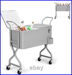 80 Qt Rolling Ice Chest, Portable Bar Drink Cooler withCatch Basin, Bottle Opener 80 Qt Rolling Ice Chest, Portable Bar Drink Cooler withCatch Basin, Bottle Opener