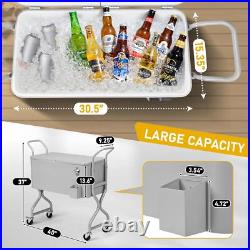 80 Qt Rolling Ice Chest, Portable Bar Drink Cooler withCatch Basin, Bottle Opener 80 Qt Rolling Ice Chest, Portable Bar Drink Cooler withCatch Basin, Bottle Opener