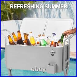 80 Qt Rolling Ice Chest, Portable Bar Drink Cooler withCatch Basin, Bottle Opener 80 Qt Rolling Ice Chest, Portable Bar Drink Cooler withCatch Basin, Bottle Opener
