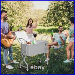 80 Qt Rolling Ice Chest, Portable Bar Drink Cooler withCatch Basin, Bottle Opener 80 Qt Rolling Ice Chest, Portable Bar Drink Cooler withCatch Basin, Bottle Opener