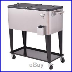 80 Quart Patio Cooler Rolling Outdoor Stainless Steel Ice Beverage Chest New