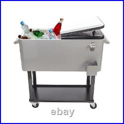 80 Quart Rolling Drink Cooler Ice Bin Chest on Wheels, Portable Patio Party B