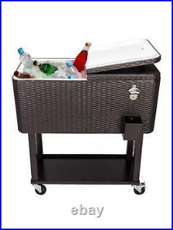 80 Quart Rolling Ice Chest On Wheels, Portable Party Bar Cold Drink Beverage