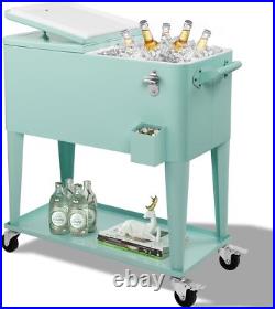 80 Quart Rolling Ice Chest, Portable Bar Drink Cooler withCatch Basin, Storage Tray 80 Quart Rolling Ice Chest, Portable Bar Drink Cooler withCatch Basin, Storage Tray