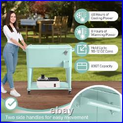 80 Quart Rolling Ice Chest, Portable Bar Drink Cooler withCatch Basin, Storage Tray 80 Quart Rolling Ice Chest, Portable Bar Drink Cooler withCatch Basin, Storage Tray