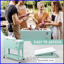 80 Quart Rolling Ice Chest, Portable Bar Drink Cooler withCatch Basin, Storage Tray 80 Quart Rolling Ice Chest, Portable Bar Drink Cooler withCatch Basin, Storage Tray