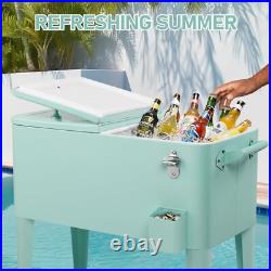 80 Quart Rolling Ice Chest, Portable Bar Drink Cooler withCatch Basin, Storage Tray 80 Quart Rolling Ice Chest, Portable Bar Drink Cooler withCatch Basin, Storage Tray