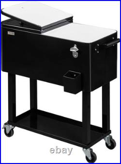 80 Quart Rolling Ice Chest, Portable Patio Party Bar Drink Cooler Cart, Shelf 80 Quart Rolling Ice Chest, Portable Patio Party Bar Drink Cooler Cart, Shelf