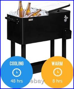 80 Quart Rolling Ice Chest, Portable Patio Party Bar Drink Cooler Cart, Shelf 80 Quart Rolling Ice Chest, Portable Patio Party Bar Drink Cooler Cart, Shelf