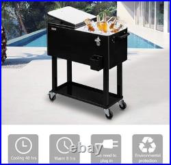80 Quart Rolling Ice Chest, Portable Patio Party Bar Drink Cooler Cart, Shelf 80 Quart Rolling Ice Chest, Portable Patio Party Bar Drink Cooler Cart, Shelf
