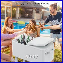 80 Quart Rolling Ice Chest, Portable Patio Party Bar Drink Cooler Cart, with She