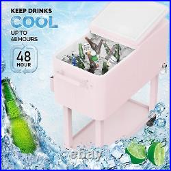 80 Quart Rolling Ice Chest, Portable Patio Party Bar Drink Cooler Cart, with She