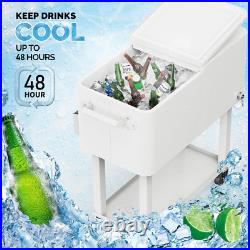 80 Quart Rolling Ice Chest, Portable Patio Party Bar Drink Cooler Cart, with She
