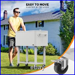 80 Quart Rolling Ice Chest, Portable Patio Party Bar Drink Cooler Cart, with She