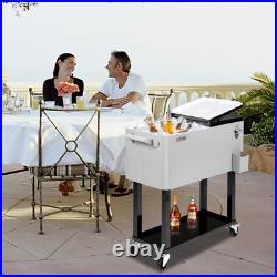 80 Quart Rolling Ice Chest, Portable Patio Party Bar Drink Cooler Cart, with She