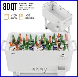 80 Quart Rolling Ice Chest, Portable Patio Party Bar Drink Cooler Cart, with She