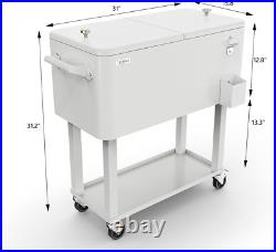 80 Quart Rolling Ice Chest, Portable Patio Party Bar Drink Cooler Cart, with She