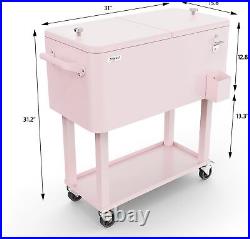 80 Quart Rolling Ice Chest, Portable Patio Party Bar Drink Cooler Cart, with She