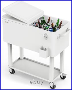 80 Quart Rolling Ice Chest, Portable Patio Party Bar Drink Cooler Cart, with She