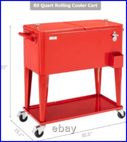 80 Quart Rolling Ice Chest on Wheels, Portable Patio Party Bar Drink Cooler Cart 80 Quart Rolling Ice Chest on Wheels, Portable Patio Party Bar Drink Cooler Cart
