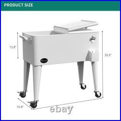 80QT Patio Garden Rolling Cooler Picnic Ice Chest Party Cooler Cart With Shelf