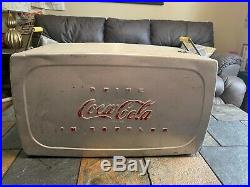 A Vintage 1950'S silver metal coca cola coke cooler with handles