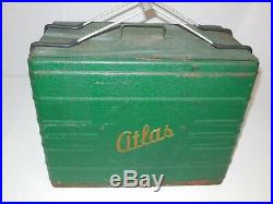 ANTIQUE VINTAGE 1930's ATLAS METAL ICE CHEST COOLER USA RARE FIND SODA GREEN