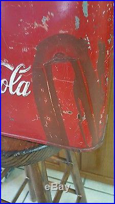 ANTIQUE Vintage 1950s Red Embossed Metal Coke Soda Coca Cola Airline Cooler