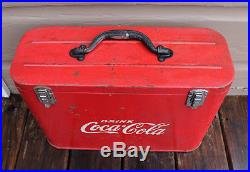 ANTIQUE Vintage 1950s Red Embossed Metal Coke Soda Coca Cola Airline Cooler