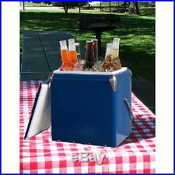 AmeriHome Blue Retro Style Picnic Cooler Old Fashioned Metal Ice Chest Beverage