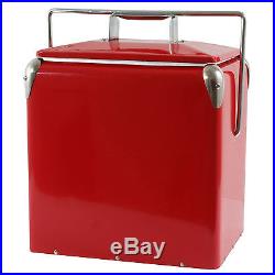 AmeriHome Red Retro Style Picnic Cooler Old Fashioned Beverage Metal Ice Chest