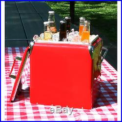 AmeriHome Red Retro Style Picnic Cooler Old Fashioned Beverage Metal Ice Chest
