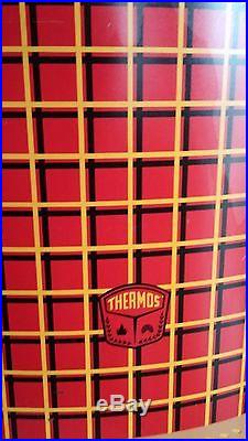 Antique 1950's Thermos Oval Picnic Cooler Red Plaid Tartan Metal Faux Stitch