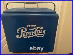 Antique 1950s Drink Pepsi Cola Metal Cooler With Tray Original Not Restored